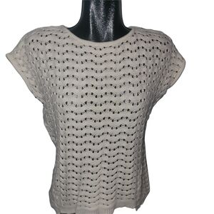 Evolution By Cyrus Beige Open Knit Short Sleeve Top M